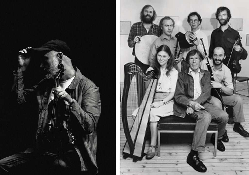 Aidan O’Rourke. Photo Ryan Buchanan; John Cage and The Whistlebinkies at Fruitmarket in 1984. Photo Sean Hudson.