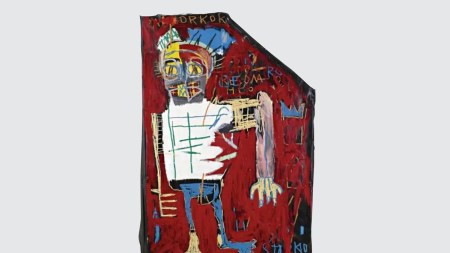 An image of the Jean-Michel Basquiat collage Red Man One that was previously sold at Sotheby's and is now being sold at a US Marshals Art Auction as part of several works that were forfeited or surrendered in connection to the 1Malaysia Development Berhad (1MDB) scandal.