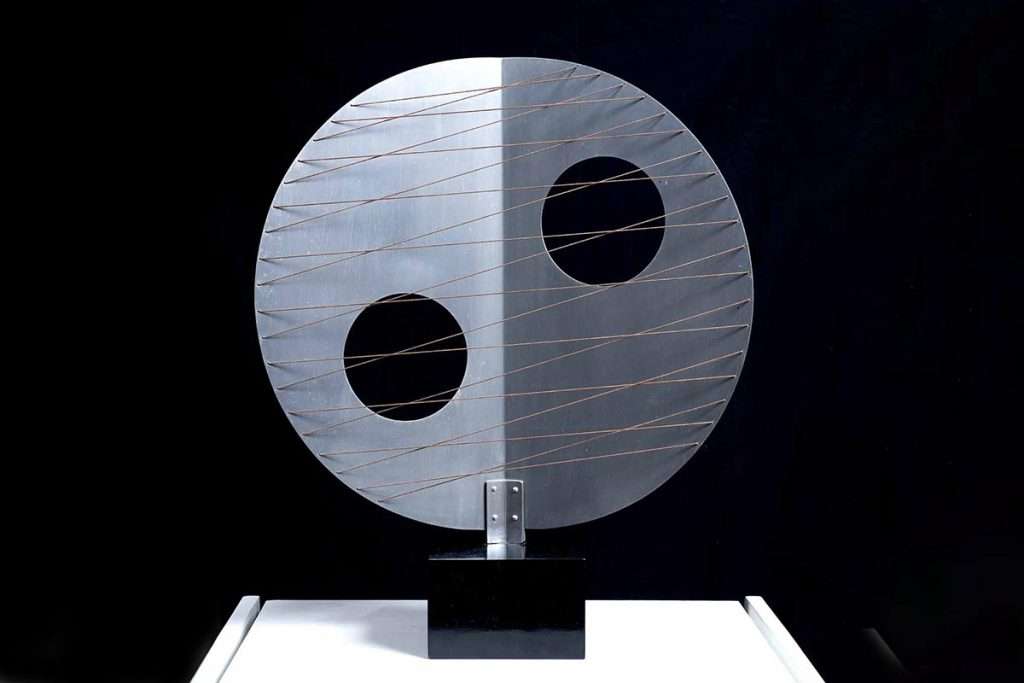 Barbara Hepworth, ‘Disc with Strings (Moon)’, 1969, aluminium and string, private Collection, courtesy of Piano Nobile, London