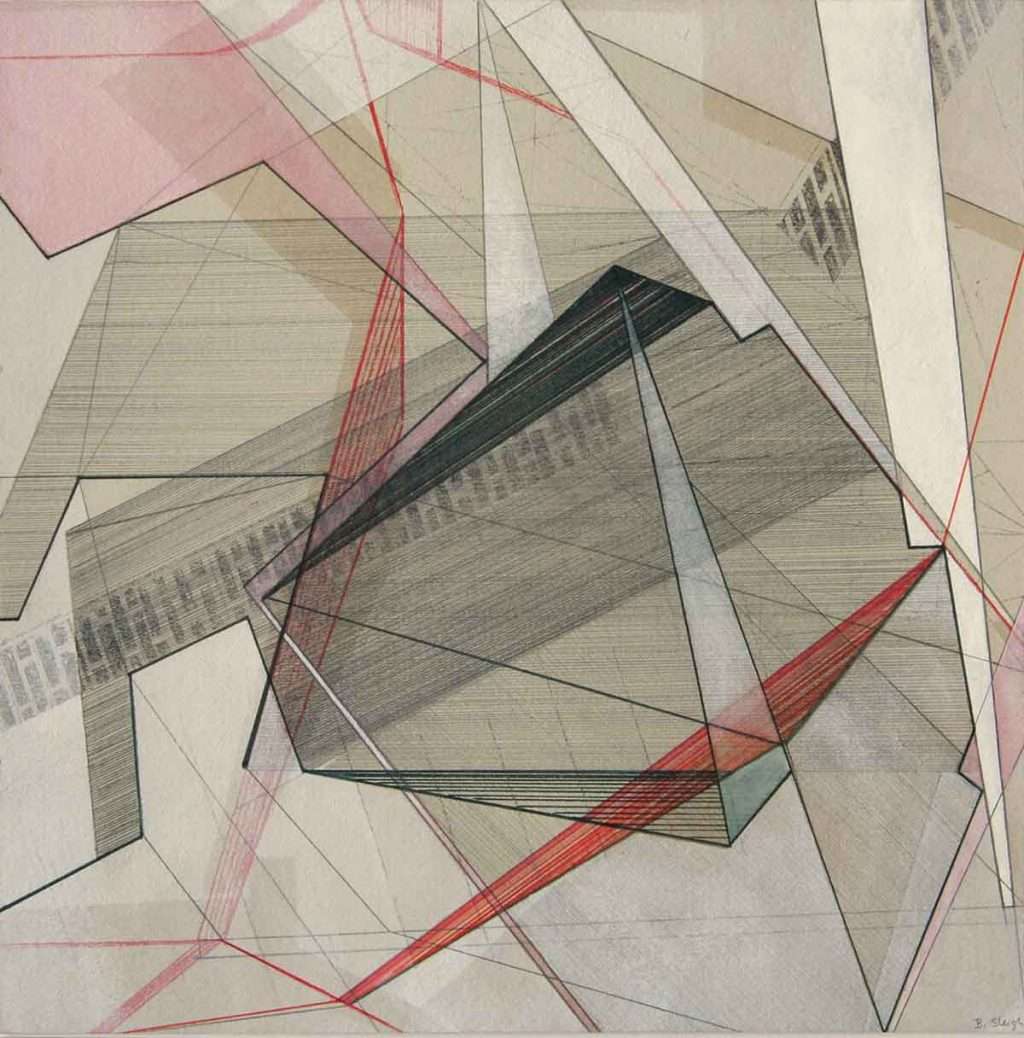 Bronwen Sleigh RSA (Elect), 'Rue du Bord du L’Eau', pen, pencil and gouache over lithograph