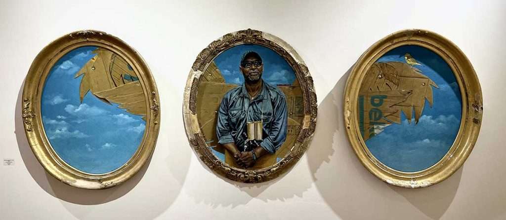 Celie Byrne 'Birdman' triptych, oil on board and linen