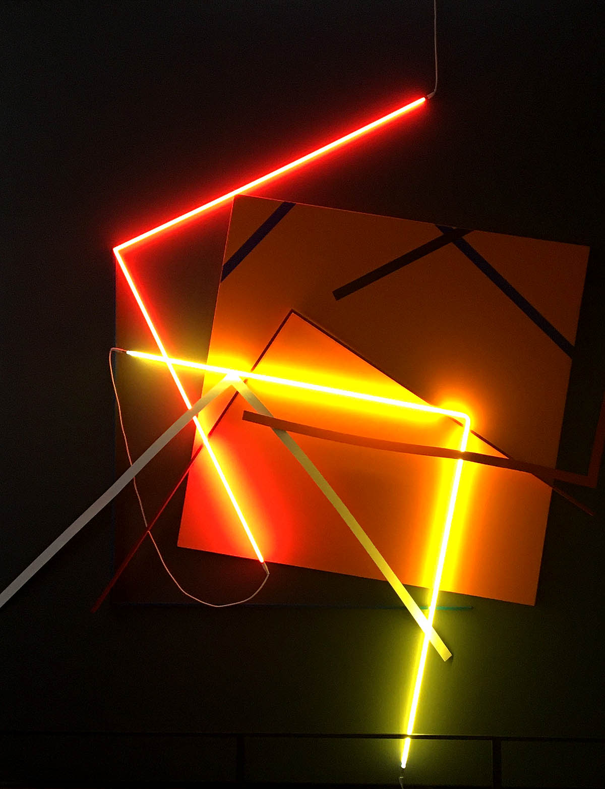 François Morellet, ‘Release No. 9’, acrylic and oil on canvas, lacquered aluminum, neon tubes, canvas ribbon, at La Musée Picardie