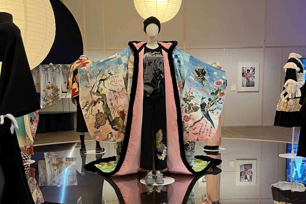 Fuji Heartbreak Kimono, Milligan Beaumont, 2019 hand painted jersey swarovski crystals antique jewels applique pieces from vintage silk and cotton bamboo