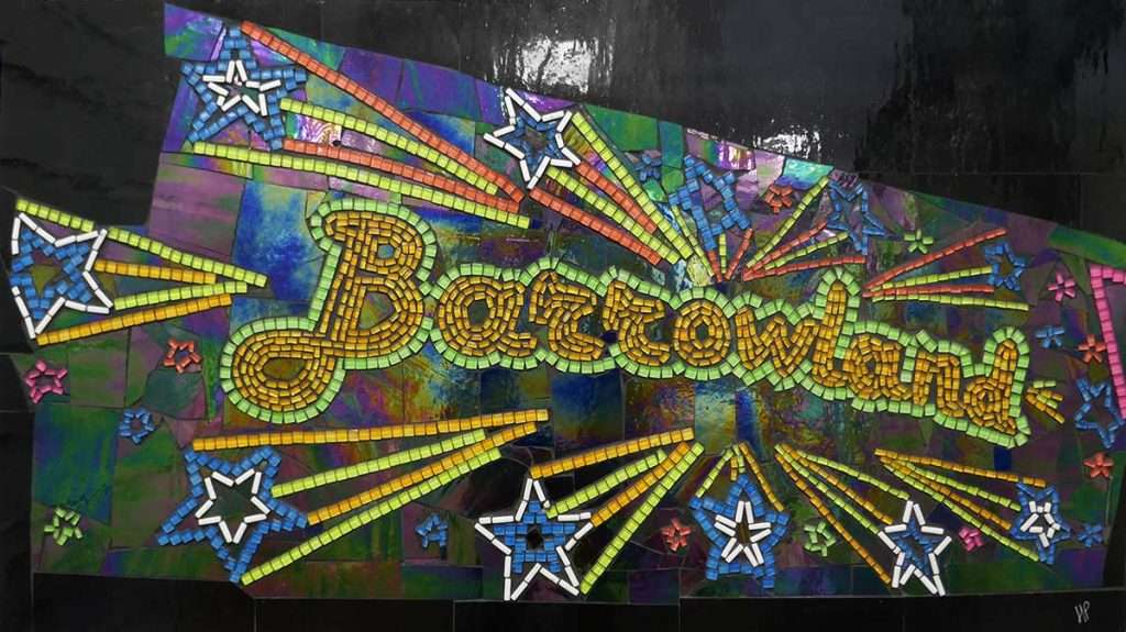 Hayley Percival, ’The Barrowland Ballroom', mosaic using stained glass and neon glass shapes