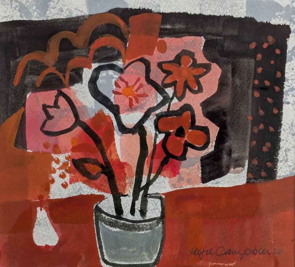 Hazel Campbell, RSW, 'Pink Flowers', mixed media