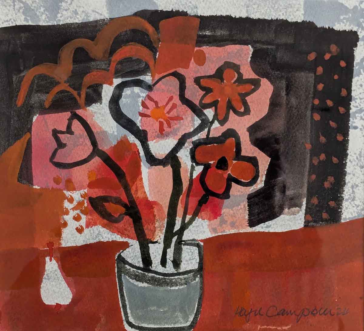 Hazel Campbell, RSW, 'Pink Flowers', mixed media