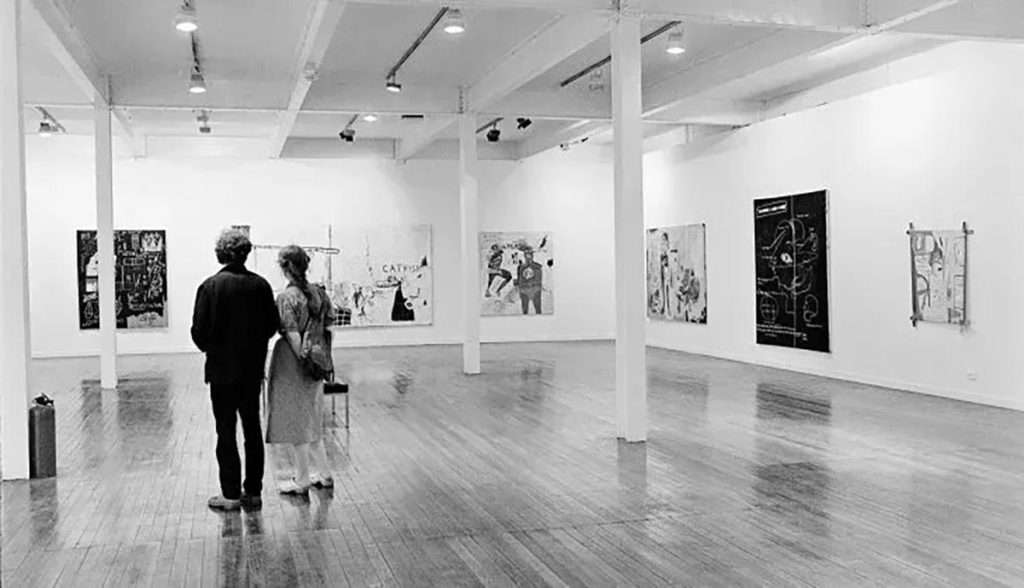 Installation image of ‘Jean-Michel Basquiat: Paintings 1981–1984’, Fruitmarket, 1984. Photo : Sean Hudson 