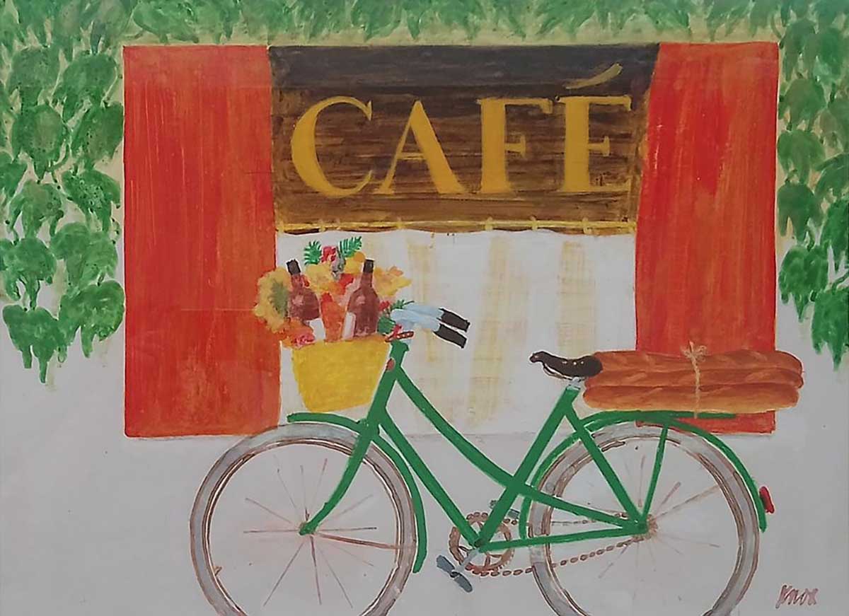 Jack Knox RSA RSW RGI HFRIAS Dlitt, 'Café Bicycle', acrylic