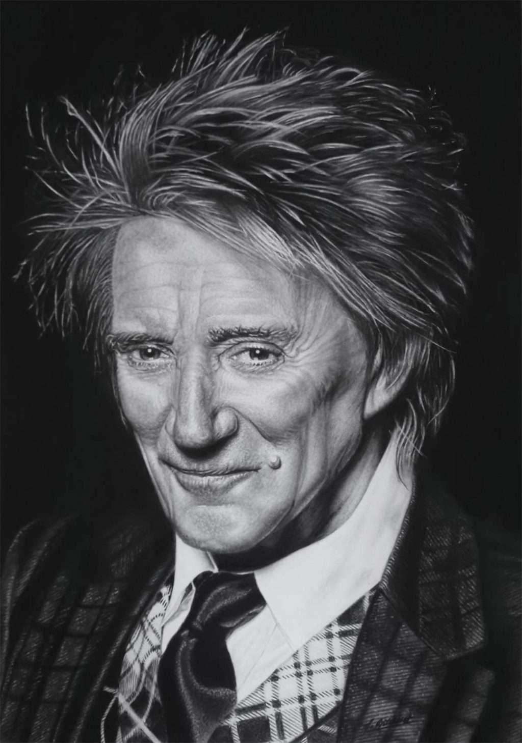 John Gilchrist, 'Rod Stewart', graphite pencil and charcoal
