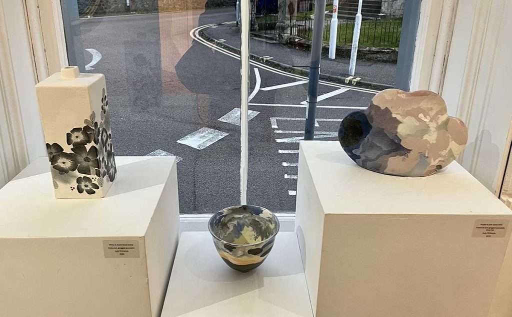 Judy McKenzie, 'Sunset Skies', coloured stoneware and silver Kintsugi 'Purple and Pink Cloud Form' Coloured and grogged porcelain silver goil