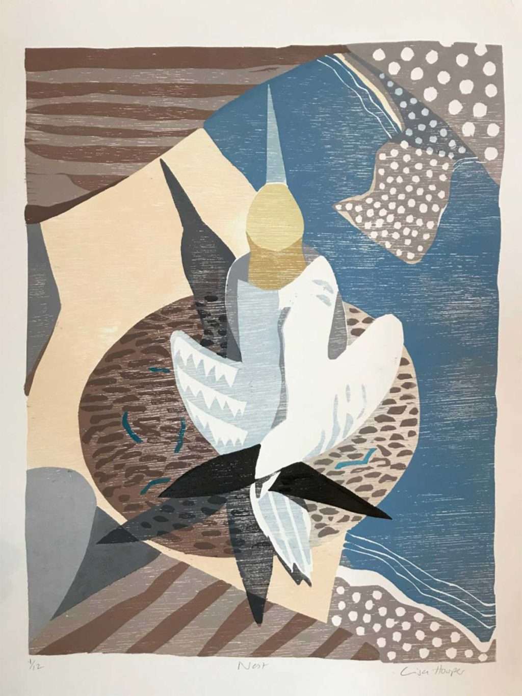 Lisa Hooper, ’Nest', reduction woodcut in water-based inks