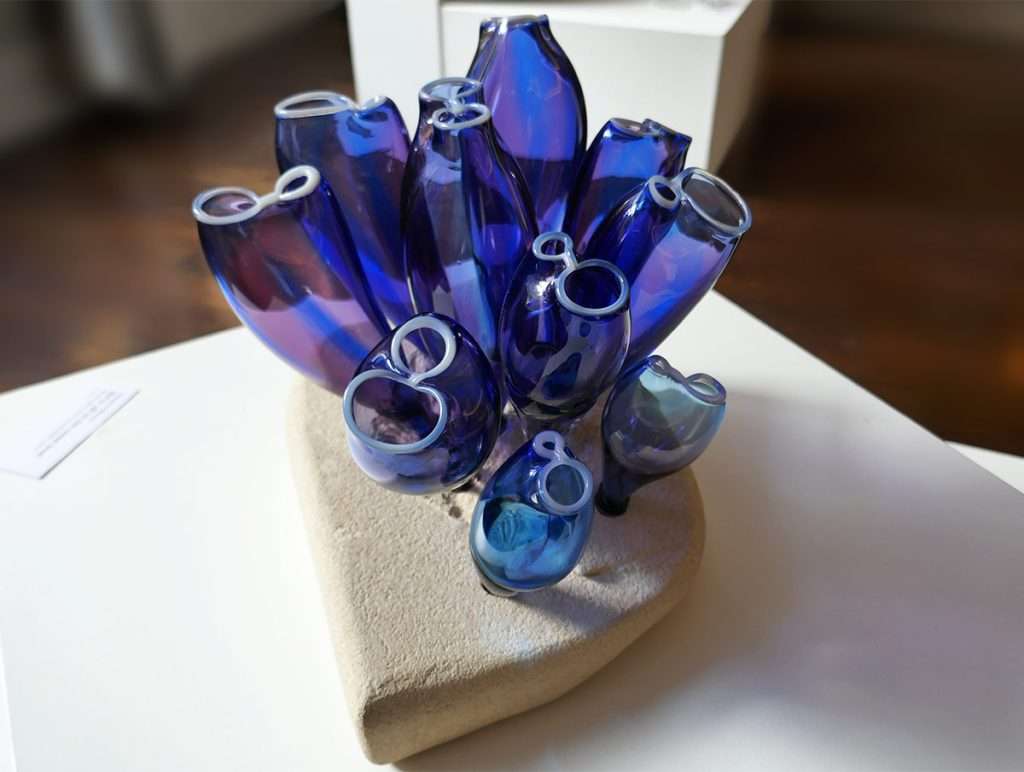 Roberta Mason, ‘We’re all in the same boat’, blown glass and carved Bath stone