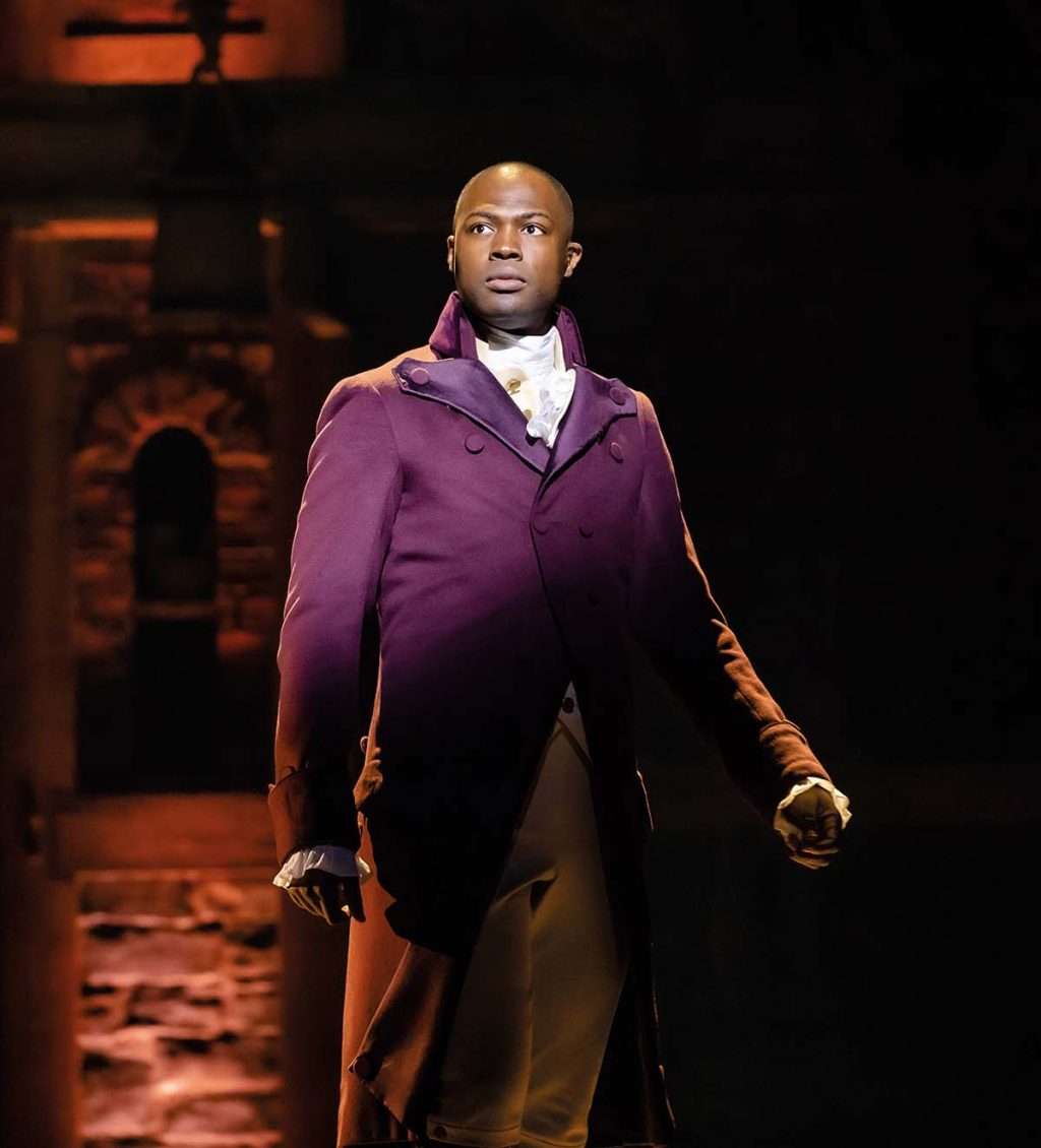 Sam Oladeinde as Aaron Burr. Photo Danny Kaan