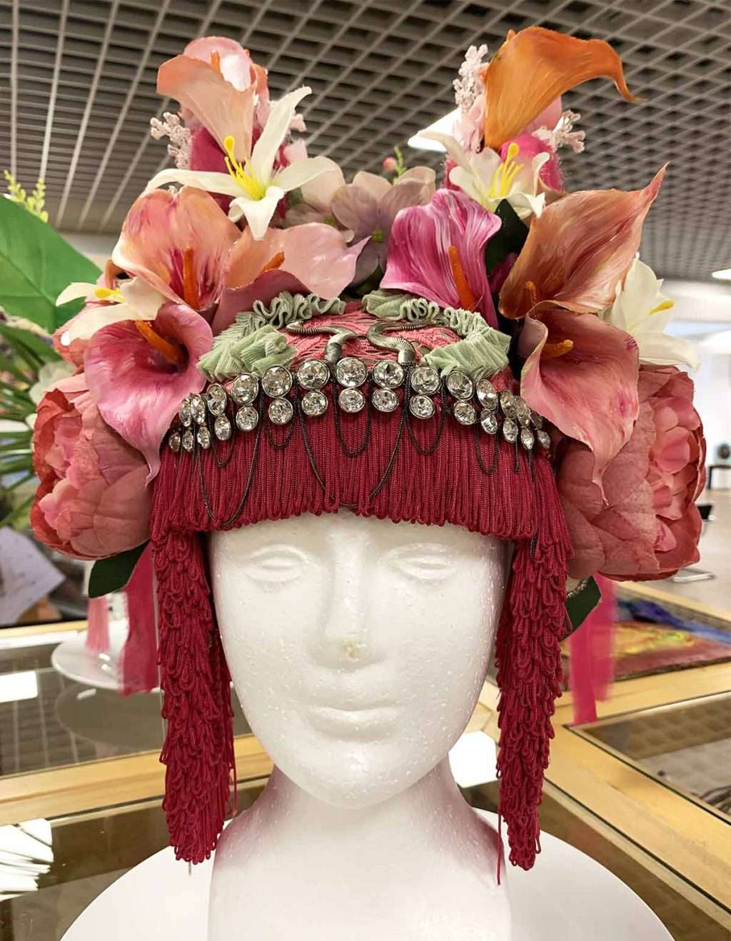 Sullivan Freed, 'Lundi Gras Red Beans and Rice Parade', lampshade, cardboard, faux flowers, used clothing.