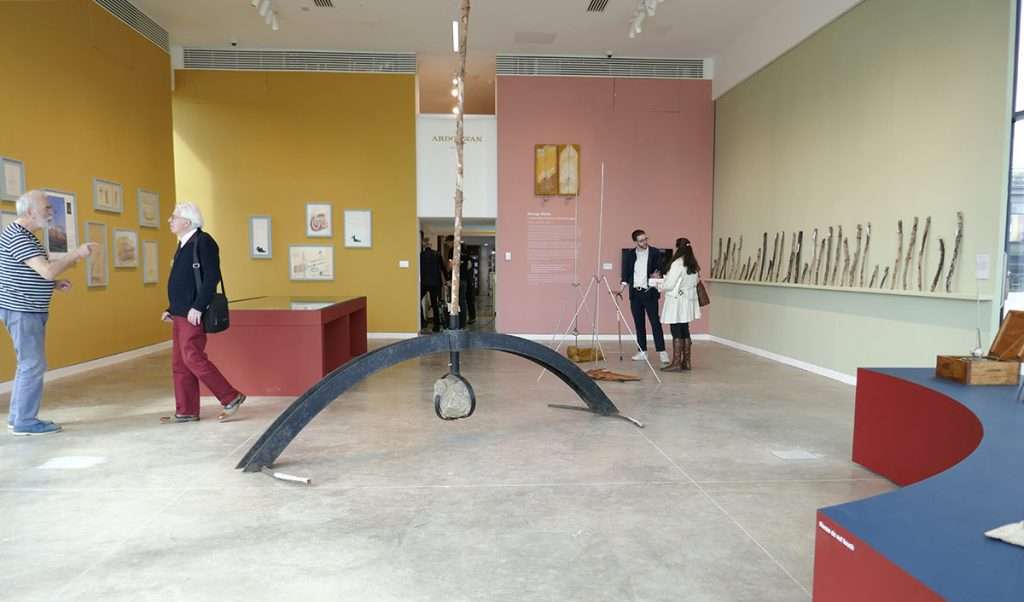 Wyllieum main gallery, inaugural exhibition ‘I Once Went Down to the Sea Again’ with ‘Arch Spire’ (date unknown), steel, stone