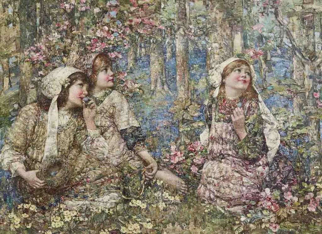Edward Atkinson Hornel (Scottish, 1864-1933), 'Voices in the Woodland'