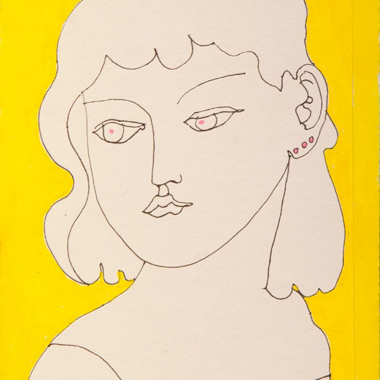 Adrian Wiszniewski - Reading French, ink and acrylic on paper/card